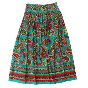 Vintage 90s Maxi Skirt Size 10 Multicolor Psychedelic Paisley Pleated Retro
